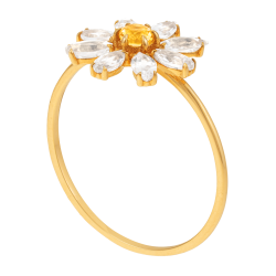 Bague en or jaune, citrine et topazes blanches 