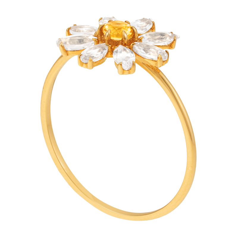 Bague en or jaune, citrine et topazes blanches 