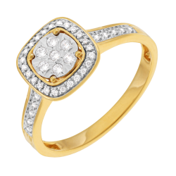 Bague en or jaune et rhodié, diamants, carré