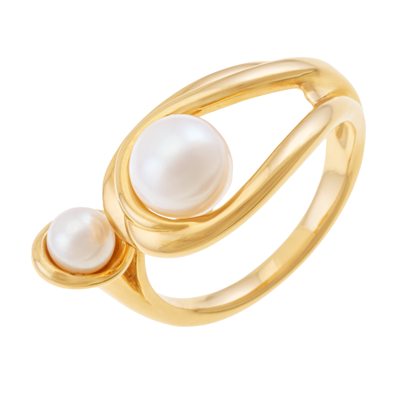 Bague en or jaune et deux perles de culture