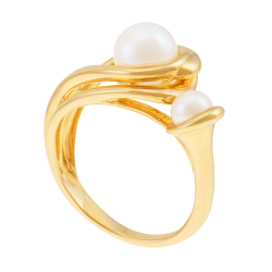 Bague en or jaune et deux perles de culture