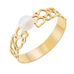 Bague en or jaune et perle de culture, ajourée