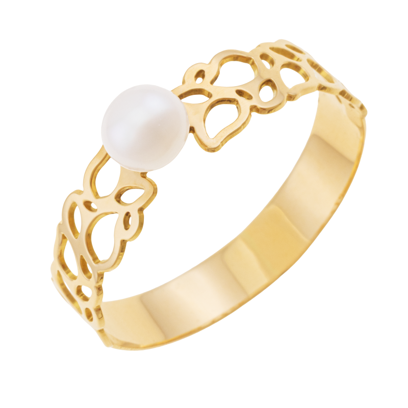 Bague en or jaune et perle de culture, ajourée