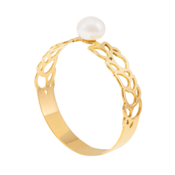 Bague en or jaune et perle de culture, ajourée