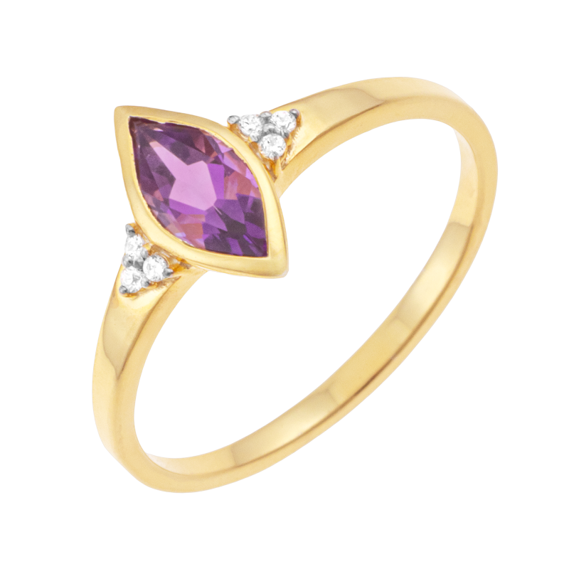 Bague en or jaune et rhodié, améthyste marquise et diamants 