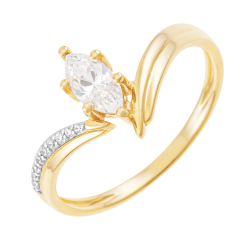 Bague en or jaune et rhodié, oxydes de zirconium, marquise