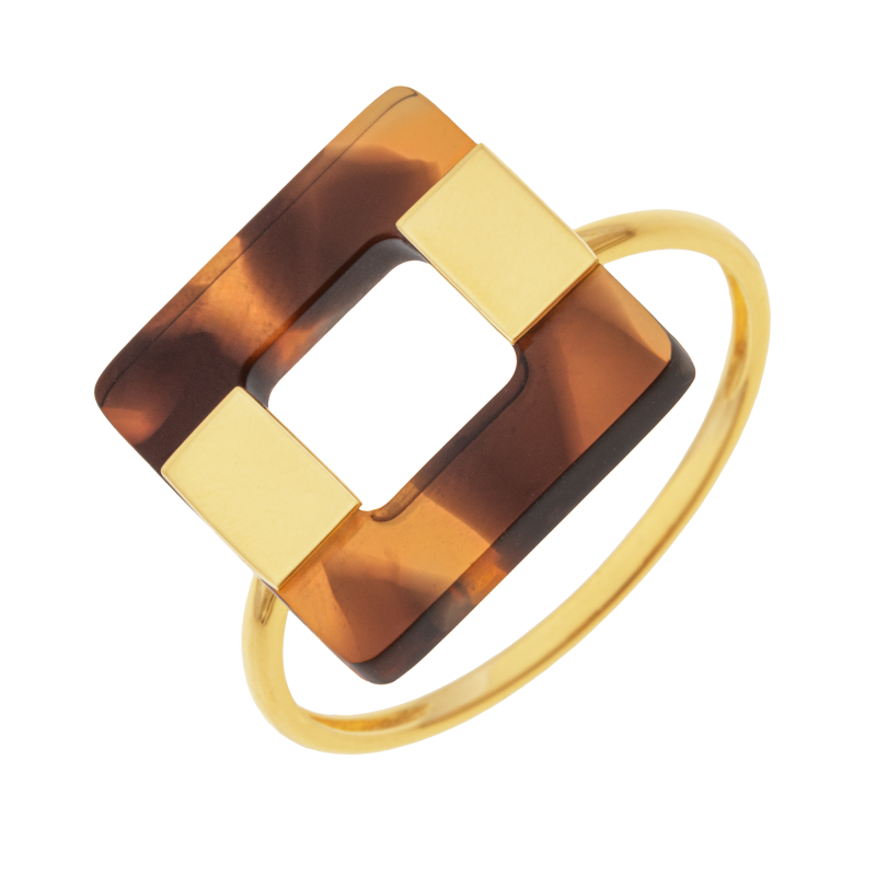Bague en or jaune et acétate, carré