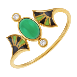 Bague en or jaune, verre, oxydes de zirconium et laque 