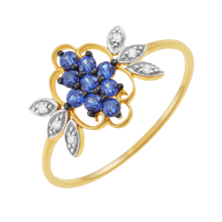 Bague en or jaune et rhodié, oxydes de zirconium bleus et blancs