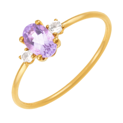 Bague en or jaune, améthyste et oxydes de zirconium blancs