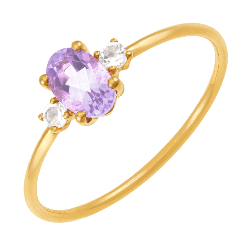 Bague en or jaune, améthyste et oxydes de zirconium blancs