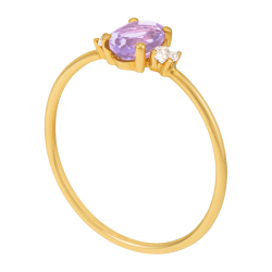 Bague en or jaune, améthyste et oxydes de zirconium blancs