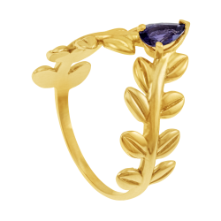 Bague en or jaune et cordiérite, feuille
