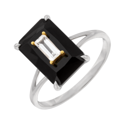 Bague en or jaune et argent rhodié, onyx et oxyde de zirconium