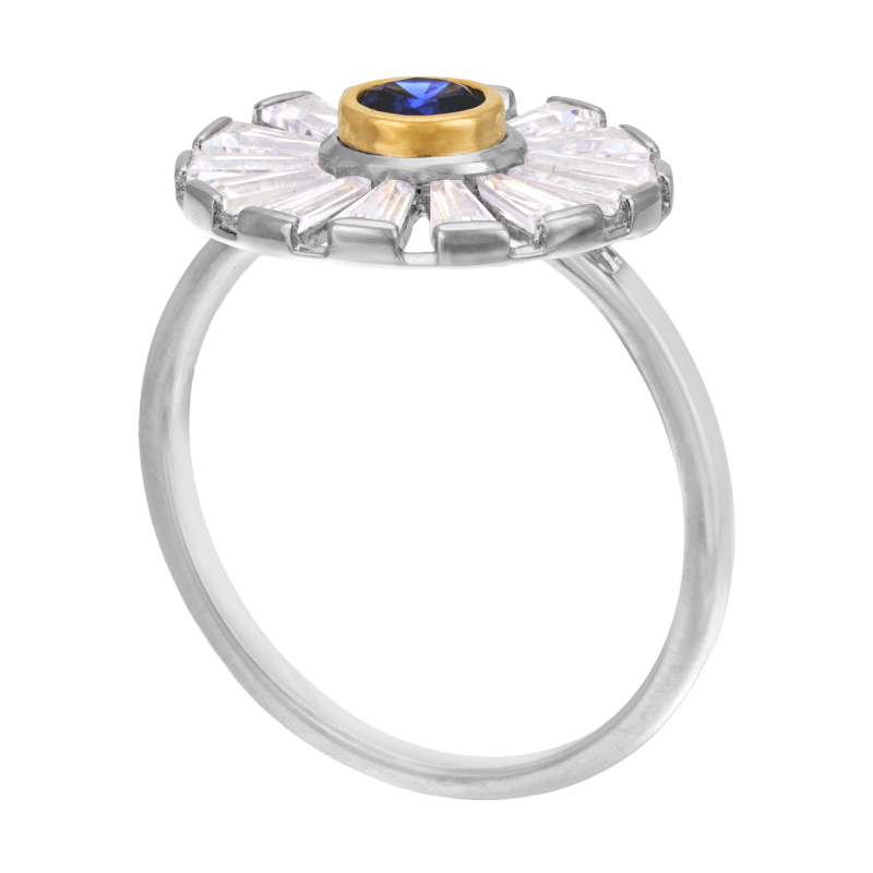 Bague en or jaune et argent rhodié, oxydes de zirconium