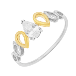 Bague en or jaune et argent rhodié, oxyde de zirconium