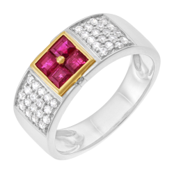 Bague en or jaune et argent rhodié, oxydes de zirconium