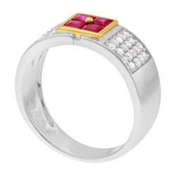 Bague en or jaune et argent rhodié, oxydes de zirconium