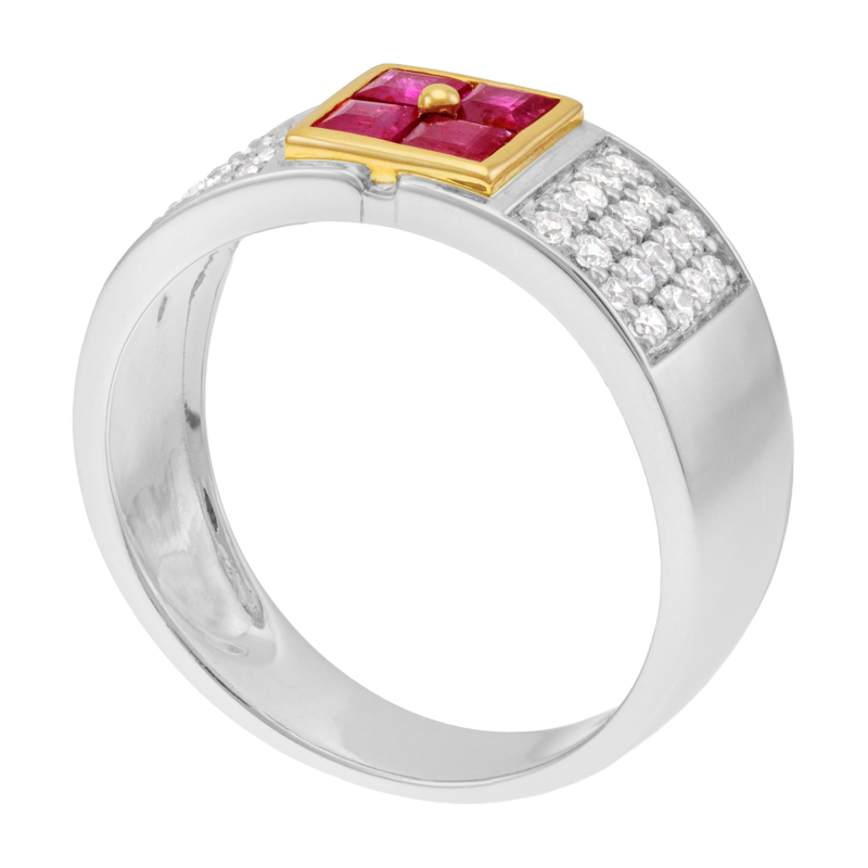 Bague en or jaune et argent rhodié, oxydes de zirconium