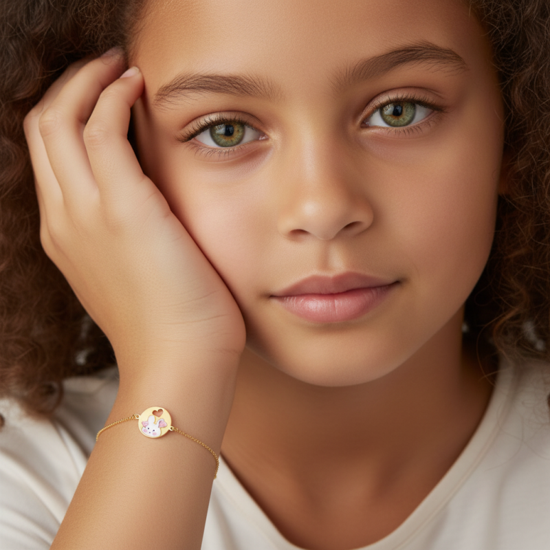 Bracelet en or jaune et laque, lapin
