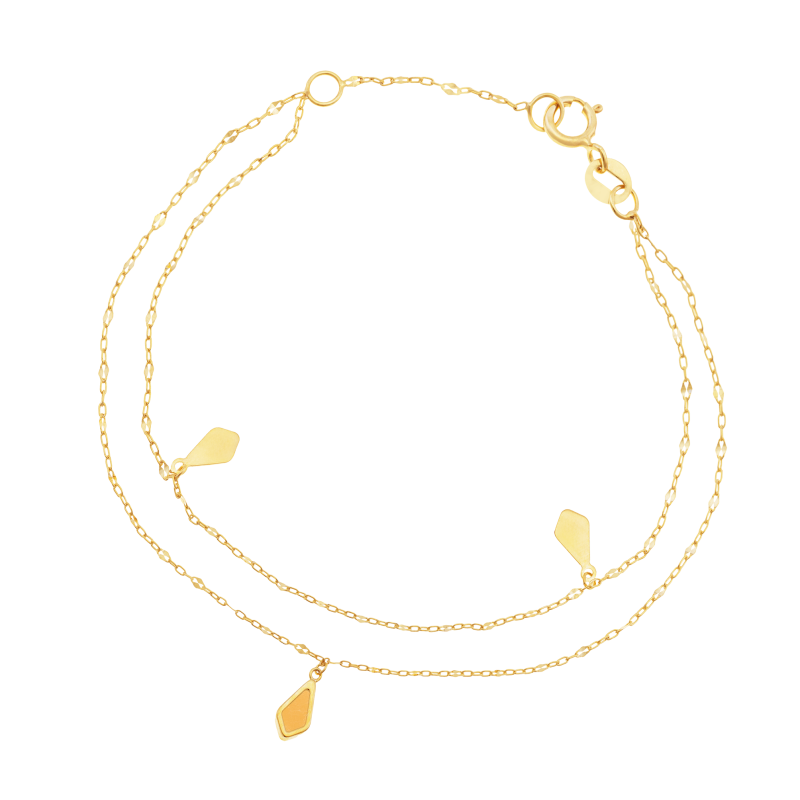 Bracelet en or jaune et pierre synthétique, double chaînes
