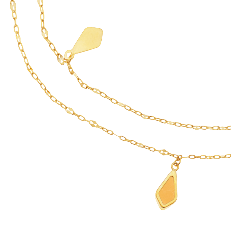 Bracelet en or jaune et pierre synthétique, double chaînes
