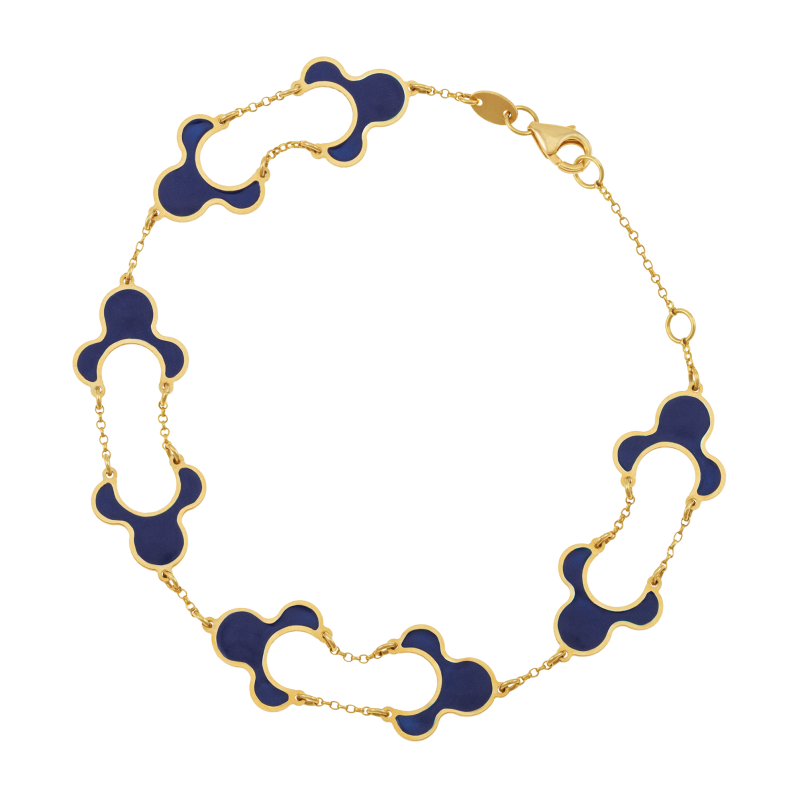 Bracelet en or jaune et laque bleue