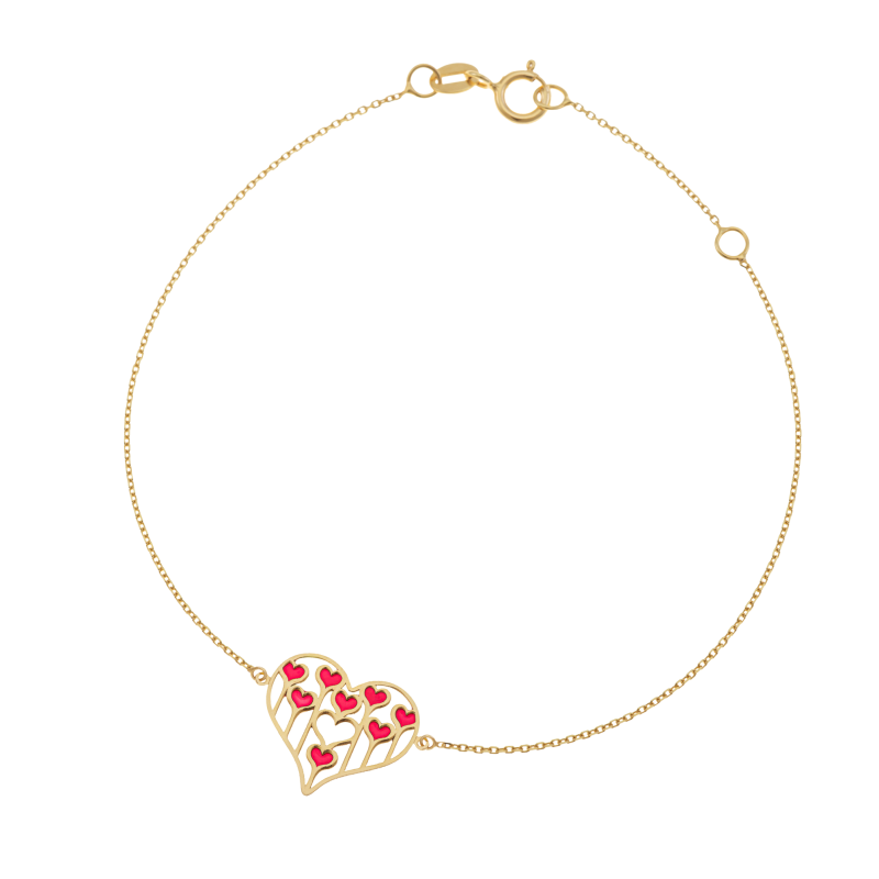 Bracelet en or jaune et laque, coeurs