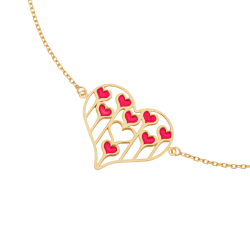 Bracelet en or jaune et laque, coeurs