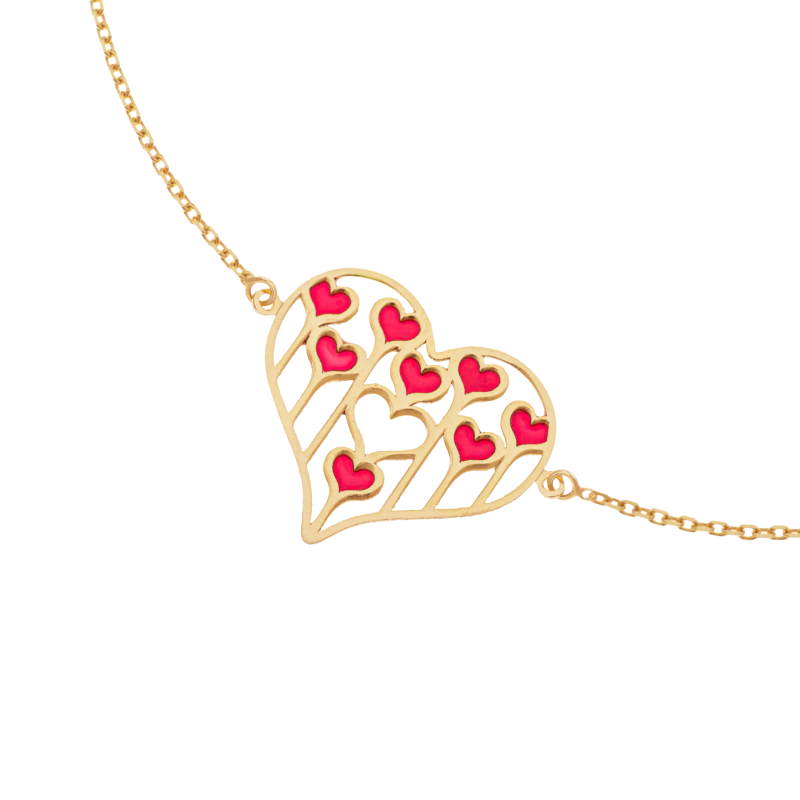 Bracelet en or jaune et laque, coeurs