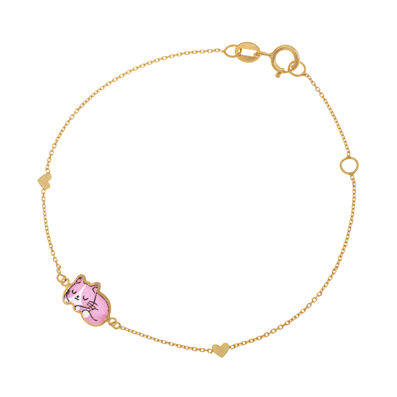 Bracelet en or jaune et laque, chat