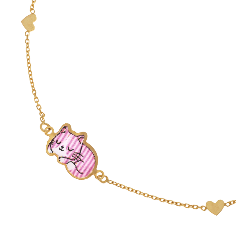 Bracelet en or jaune et laque, chat