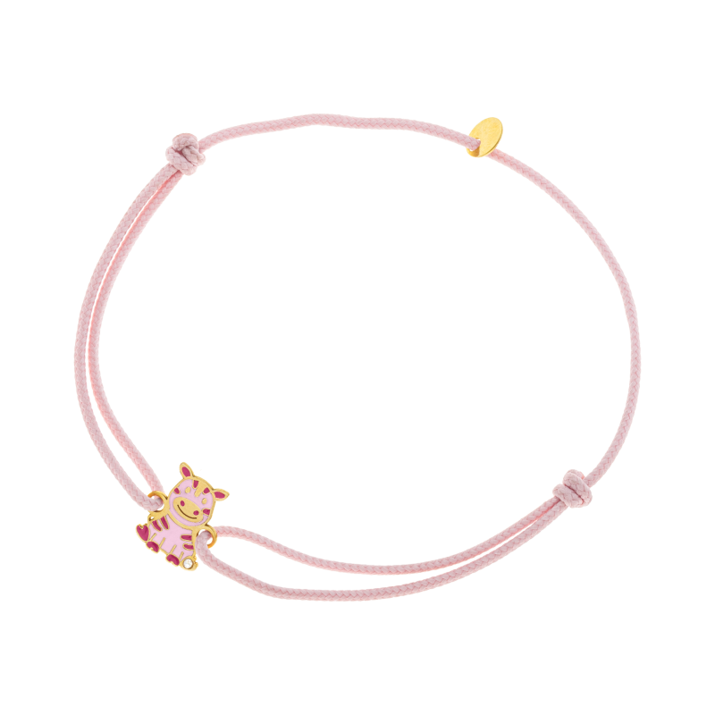 Bracelet cordon en or jaune, laque et oxyde de zirconium, zèbre