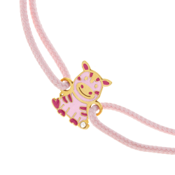 Bracelet cordon en or jaune, laque et oxyde de zirconium, zèbre