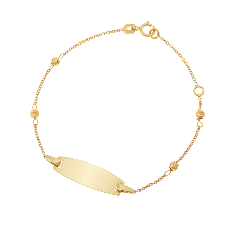 Bracelet identité en or jaune , maille boules facetées