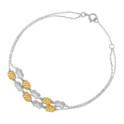 Bracelet en or jaune et argent rhodié, double chaîne