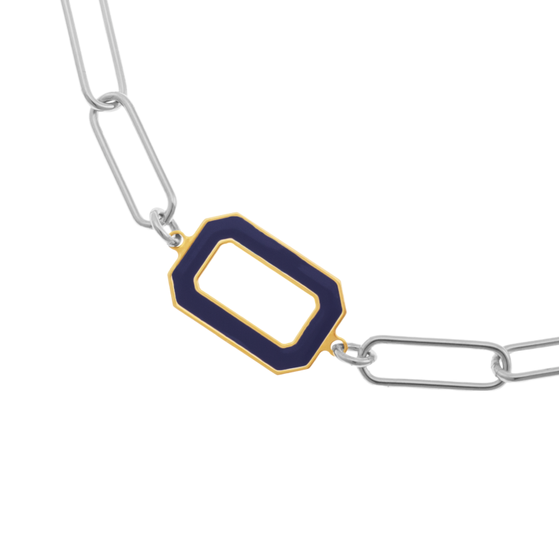 Bracelet en or jaune et argent rhodie, laque bleu, rectangle