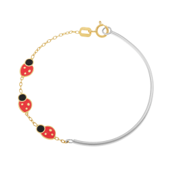 Bracelet en or jaune et argent rhodié, laque, coccinelle