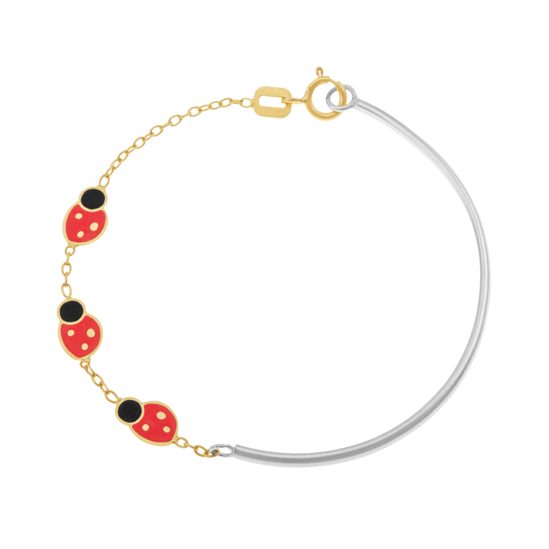 Bracelet en or jaune et argent rhodié, laque, coccinelle