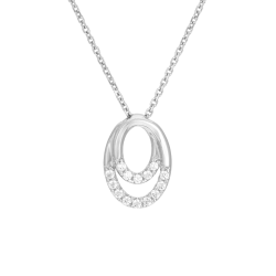 Collier en or gris et oxydes de zirconium, double ovale