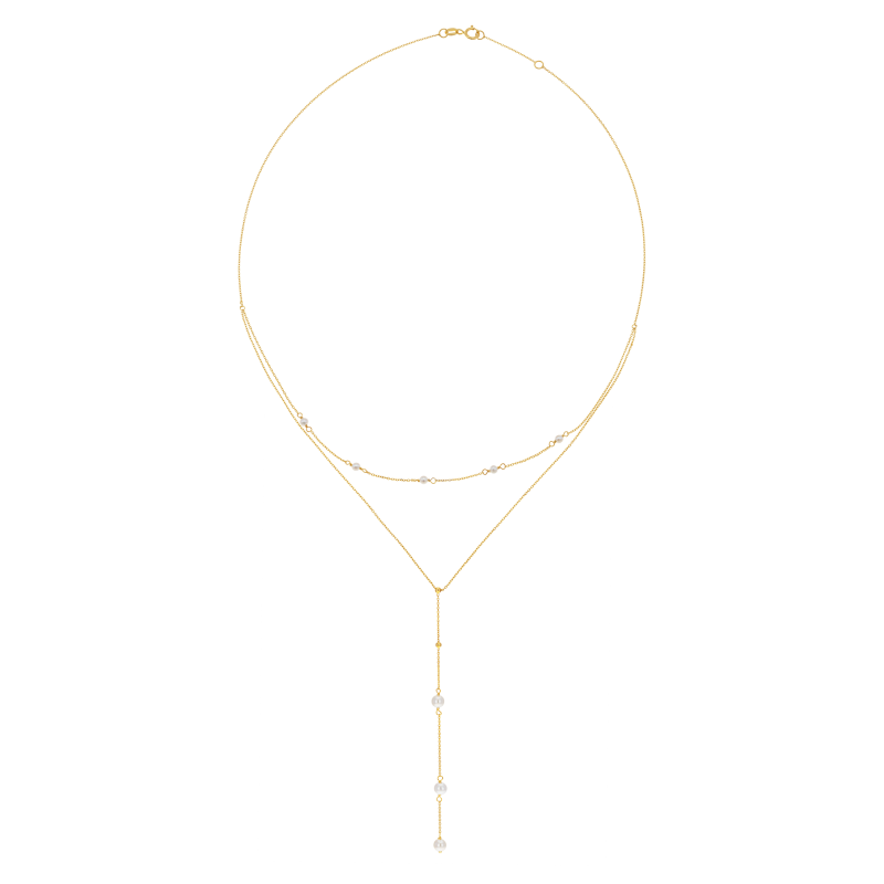 Collier en or jaune et perles de cultures, double chaînes