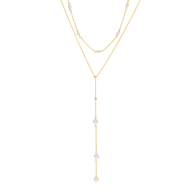 Collier en or jaune et perles de cultures, double chaînes