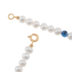Collier en or jaune, perles de culture et pierres synthétiques bleus