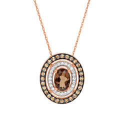 Collier en or rose et rhodié, quartz fumé, diamants blancs et diamants bruns 