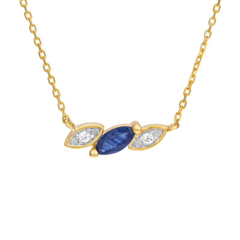Collier en or jaune et rhodié, saphir marquise et diamants 