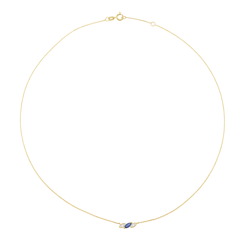 Collier en or jaune et rhodié, saphir marquise et diamants 