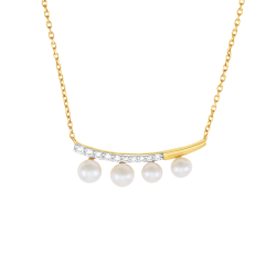 Collier en or jaune et rhodié, quatre perles de culture et oxydes de zirconium