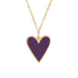Collier en or jaune et laque violette, coeur