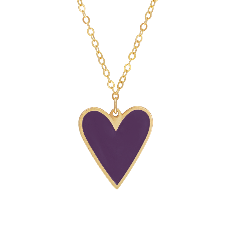 Collier en or jaune et laque violette, coeur