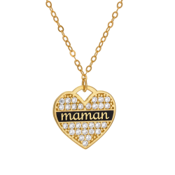 Collier en or jaune et oxydes de zirconium et laque, maman 